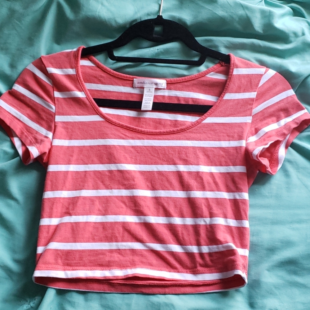 Salmon and White Striped Crop Top